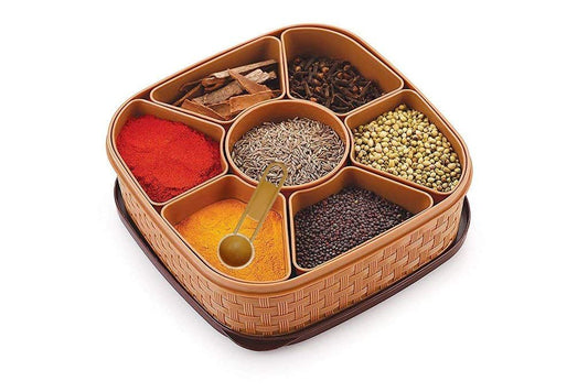 7 section Round heavy duty plastic masala box for kitchen (700ml, multi color )Spice Racks